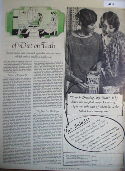 Mazola Salad And Cooking Oil 1931 Ad