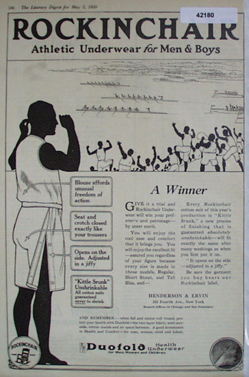 Rockingchair Athletic Underwear 1920 Ad
