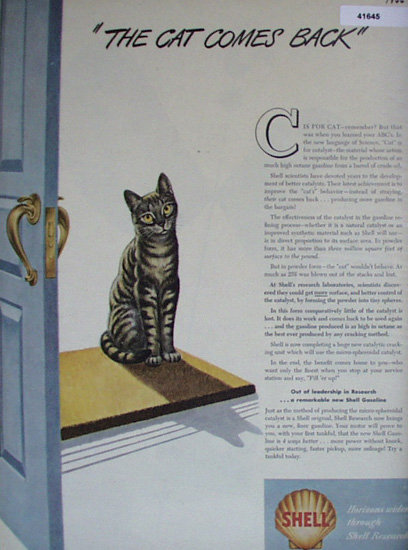 Shell Oil The Cat Comes Back 1946 Ad