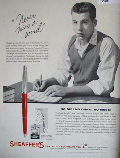 Sheaffers Cartridge Fountain Pen 1960 Ad