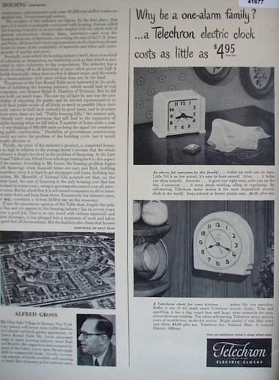 Telechron Electric Clocks 1949 Ad