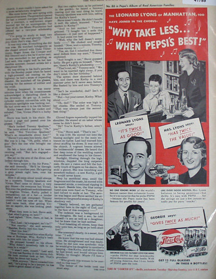Pepsi Cola Leonard Lyons 1949 Ad.