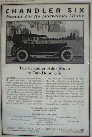 Chandler Motor Car Co. Cleveland, Ohio 1920 Ad.