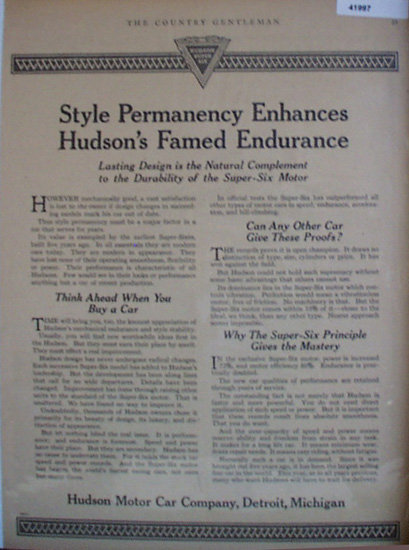 Hudson Motor Car Co. 1920 Ad.