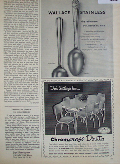 Wallace Stainless Tableware 1952 Ad