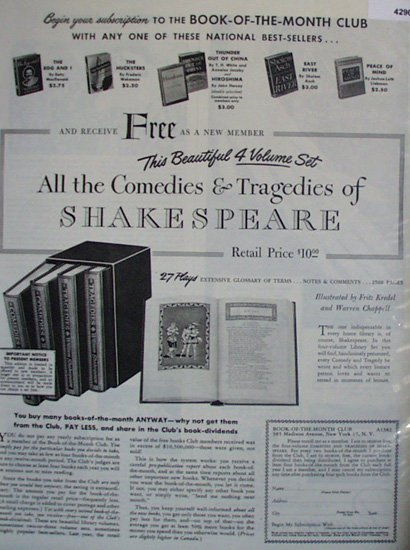 Book Of The Month Club 1947 Ad.