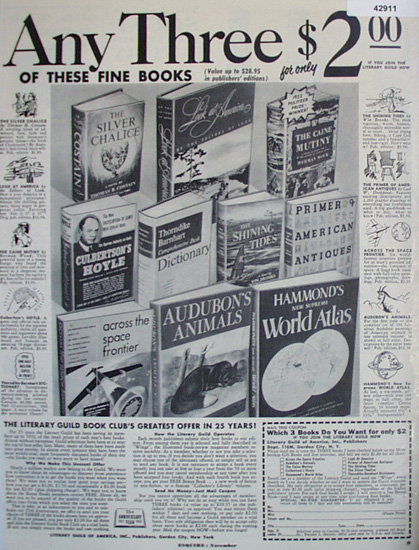 Literary Guild of America Book Club 1952 Ad.