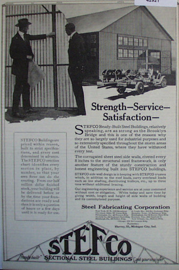 Stefco Sectional Steel Buildings 1920 Ad.