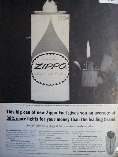 Zippo Lighter Fuel 1963 Ad.