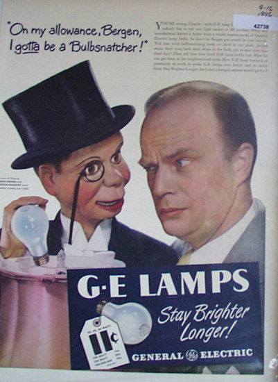 G.E. lamps Bergen And McCarthy 1946 Ad
