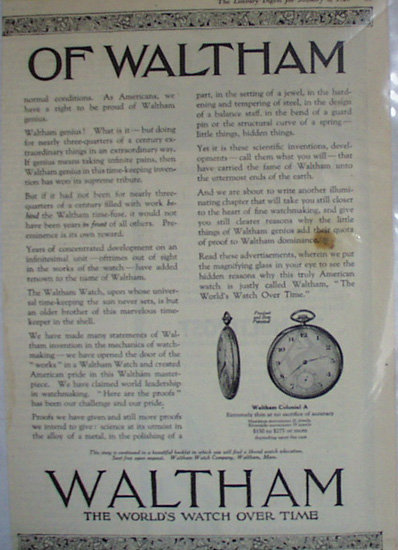Waltham Watches 1920 Ad