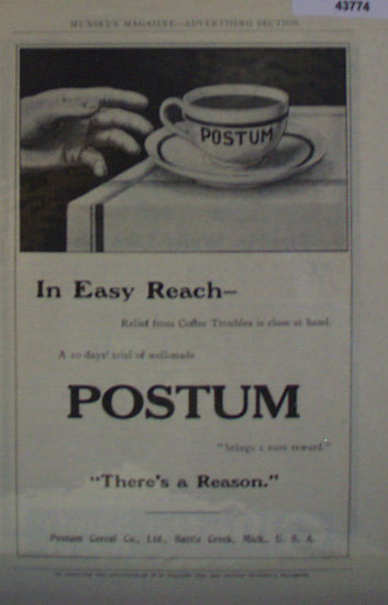 Postum Cereal Co. Coffee 1907 To 1912 Ad