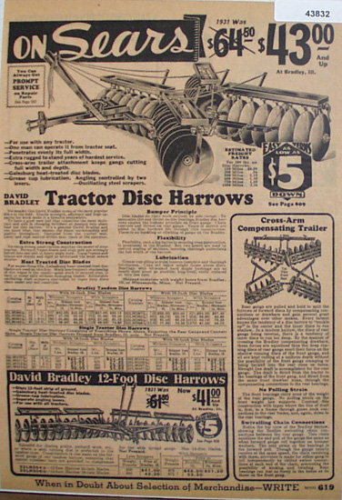 Sears David Bradley Disc Harrows 1933 Ad.