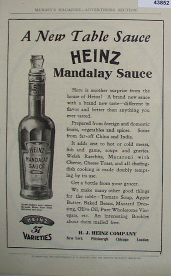 Heinz Mandalay Sauce 1907 To 1912 Ad