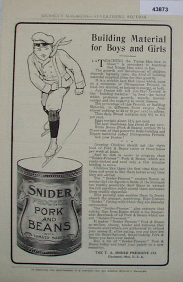 Snider Process Pork And Beans 1907 To 1912 Ad
