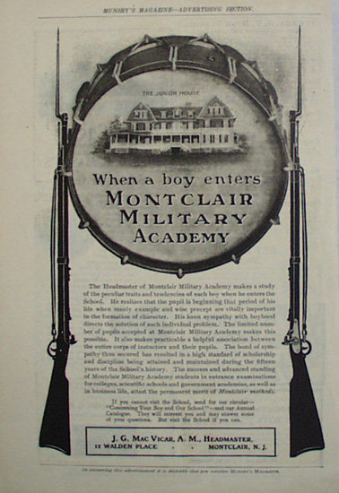 Montclair Military Academy 1907 To 1912 Ad