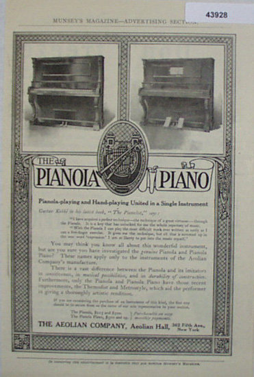The Pianola Piano 1907 To 1912 Ad