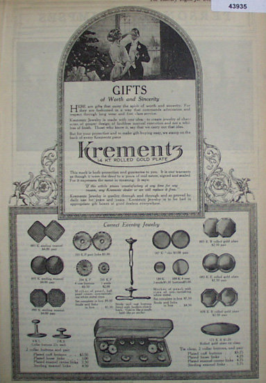 Krementz Jewelry 1920 Ad