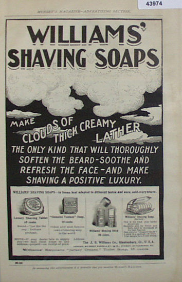 Williams Shaving Soap 1907 To 1912 Ad.