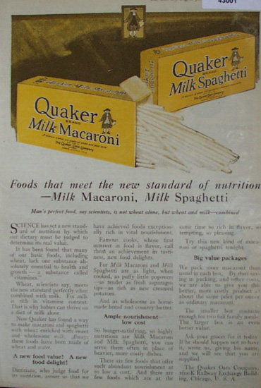 Quaker Milk Macaroni 1920 Ad