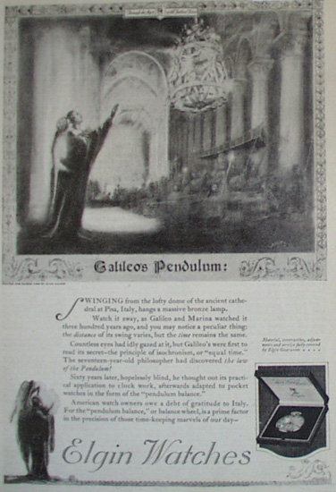 Elgin Watch Galileos Pendulum 1920 Article.