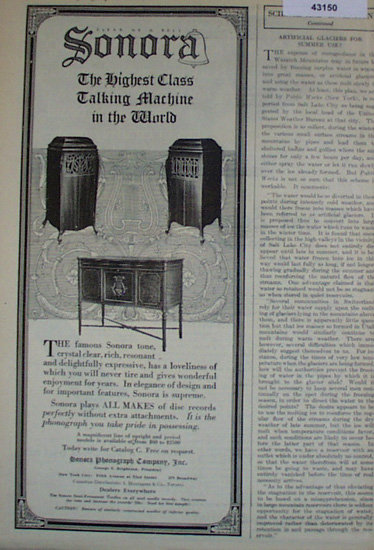 Sonora Talking Machines 1920 Ad