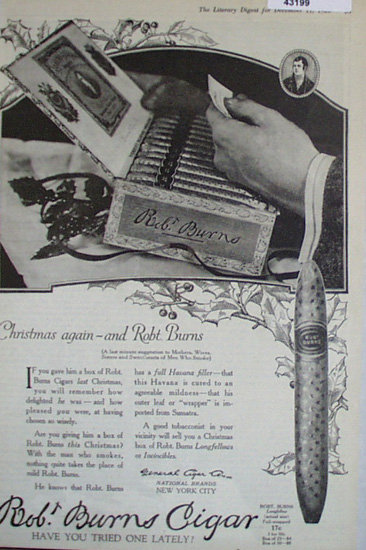 Robt. Burns Cigars 1920 Ad