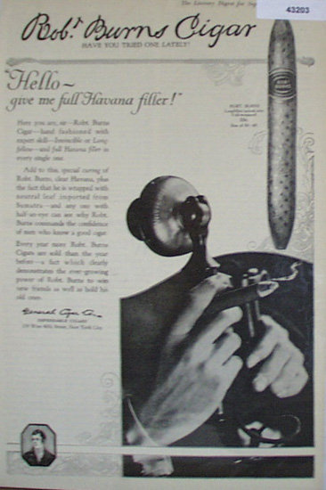 Robt. Burns Cigar 1920 Ad