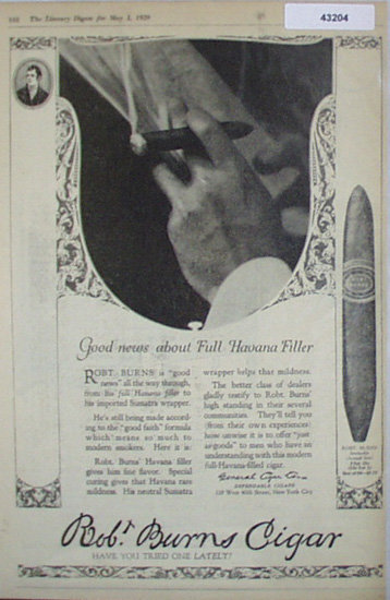 Robt. Burns Cigar 1920 Ad