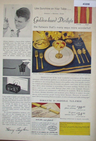 Dirilyte Golden Hued Tableware 1950 Ad