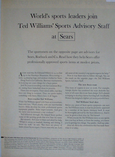 Sears Ted Williams Sports Advisory Staff 1963 Article