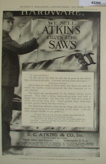 E.C. Atkins Co. Saws 1907 To 1912 Ad