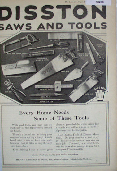 Disston Saws And Tools 1920 Ad