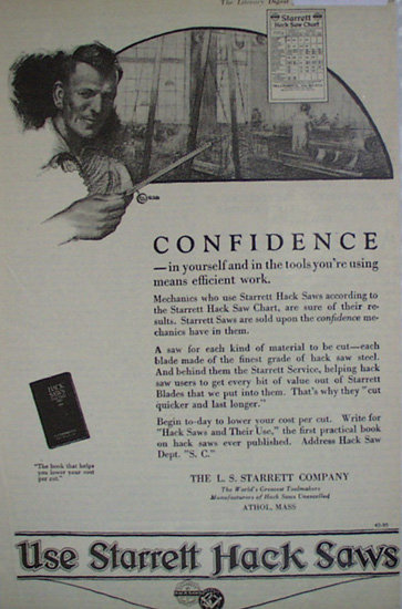 Starrett Hack Saws 1920 Ad