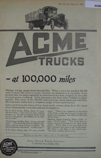 Acme Trucks 1920 Ad