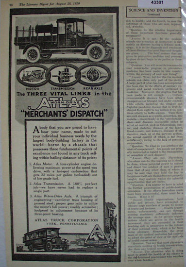 Atlas Truck Corp. 1920 Ad
