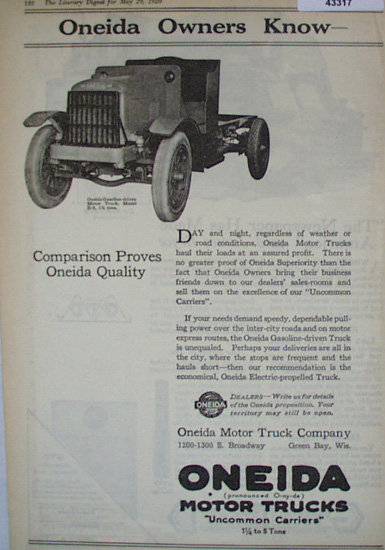 Oneida Motor Trucks 1920 Ad