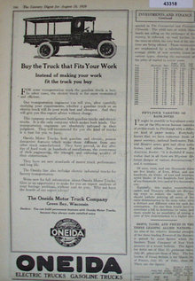 Oneida Motor Truck Co. 1920 Ad