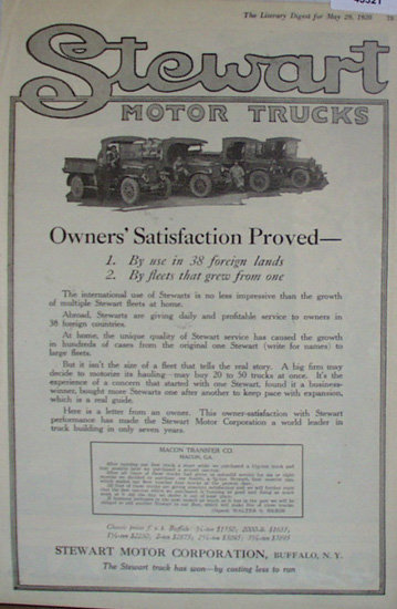 Stewart Motor Trucks 1920 Ad