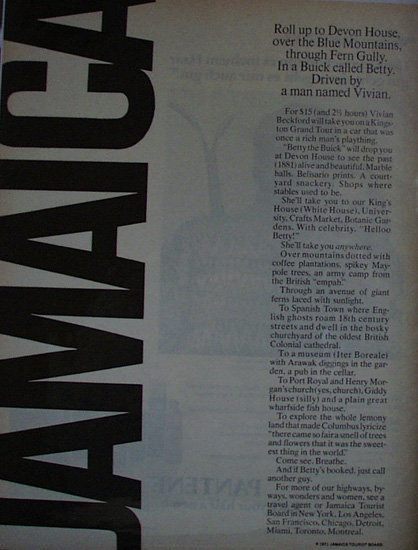 Buick Named Betty Jamaica Tourist Board 1969 Ad