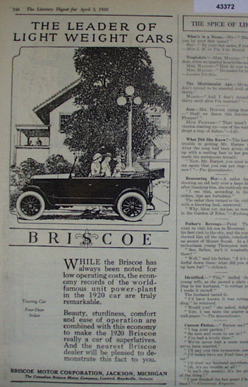 Briscoe Touring Car 1920 Ad.
