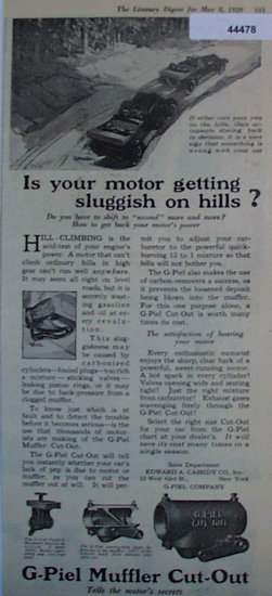 G Piel Muffler Cut Out 1920 Ad