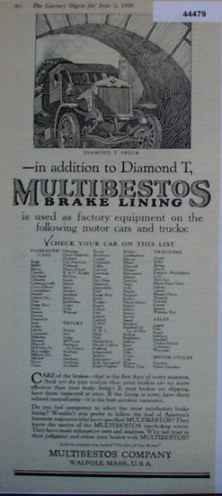 Multibestos brake Lining 1920 Ad