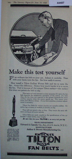 Tilton Fan Belts 1920 Ad