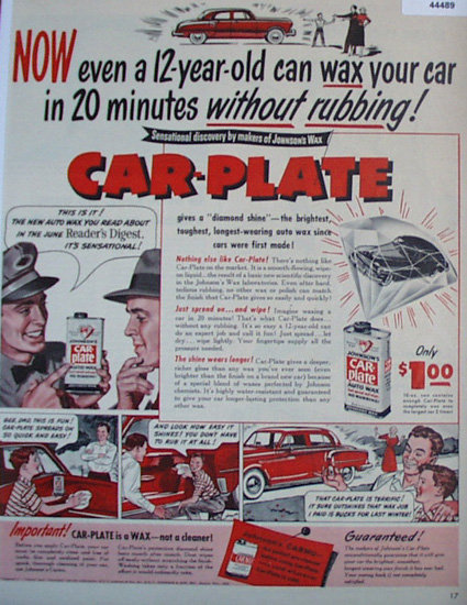 Car Plate Auto Wax 1950 Ad