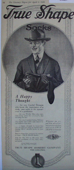 True Shape Hosiery 1920 Ad.