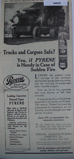 Pyrene Fire Extinguishers 1920 Ad.