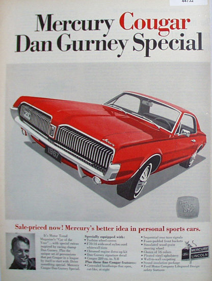 Mercury Cougar Dan Gurney Special 1967 Ad.