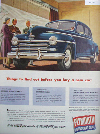Plymouth Car 1948 Ad.