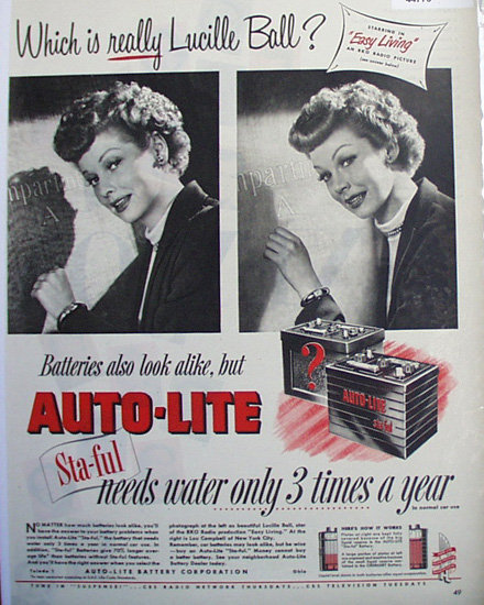 Auto Lite Batteries Lucille Ball 1949 Ad